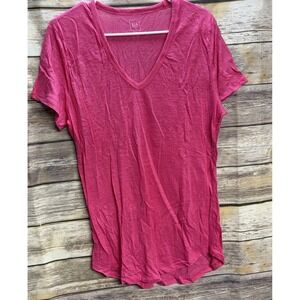 Gap Large Tall Linen Tee Short Sleeve T-Shirt Semi Sheer Bright Pink Coastal